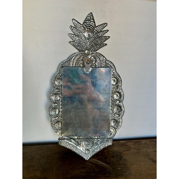 Vintage Ornate Silver Hand-Hammered Metal Frame with Candleholders - Picture 4 of 5